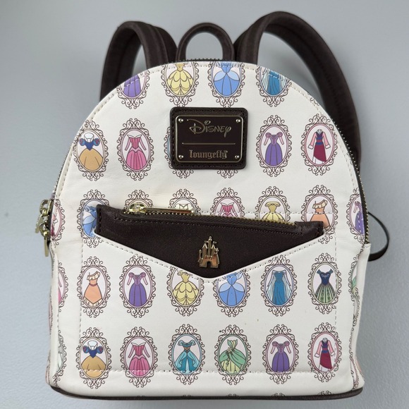 Loungefly Handbags - Disney Loungefly Princess Portraits Mini Backpack White Brown Faux Leather
